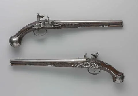 Austrian Museums, 17th-20th ct, Flight gun. Part of a couple. The lock plate is 스톡 사진