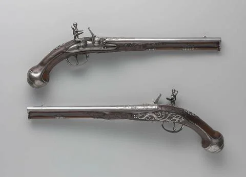 Austrian Museums, 17th-20th ct, Flight gun. Part of a couple. The lock plate is 스톡 사진