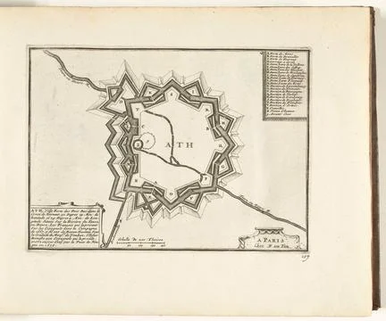 Austrian Museums, 17th-20th ct, Ath, 1726 map; Ath, Ville Forte des Pais Bas, Stockfoto's