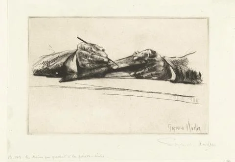 Austrian Museums, 17th-20th ct, Two hands, etching; Hands Dry pointing. A hand Stock Photos