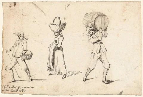 Austrian Museums, 17th-20th ct, Two running men and a woman wearing objects. Stock Photos