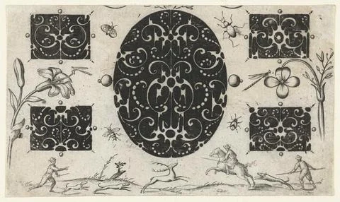 Austrian Museums, 17th-20th ct, Oval medallion and rectangular panels; Black Stock Photos