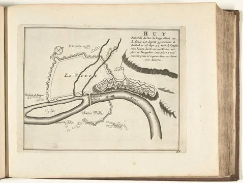 Austrian Museums, 17th-20th ct, Map of Huy, 1726; Huy Petite Ville du Pais de Fotos Stock