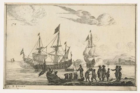 Austrian Museums, 17th-20th ct, Harbor scene with a mirror sloop; Harbor scene Stock Photos