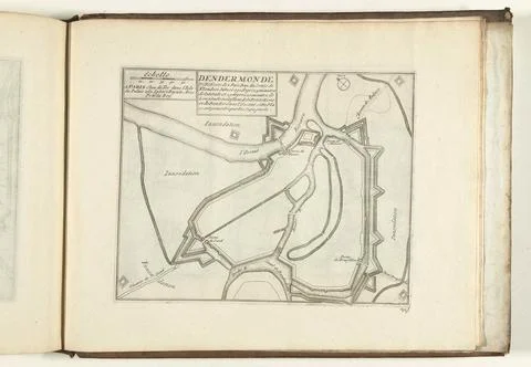 Austrian Museums, 17th-20th ct, Map of Dendermonde, 1726; Dendermonde, Ville Fotos Stock