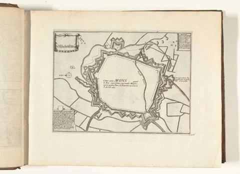 Austrian Museums, 17th-20th ct, Map of Mons, 1726; Mons, Ville Capitale du Fotos Stock