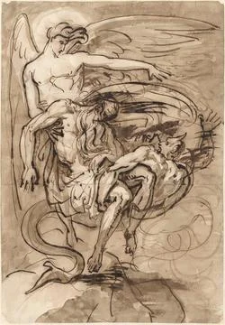 Austrian Museums, 17th-20th ct, Fight between angel and devil to the soul of a Stock Photos