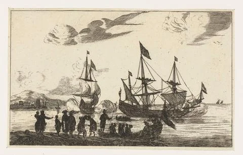 Austrian Museums, 17th-20th ct, Harbor scene with a mirror sloop; Harbor scene Stock Photos