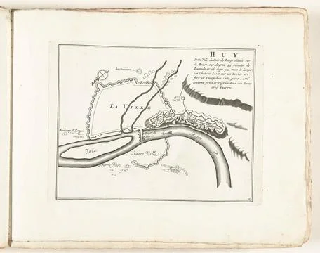 Austrian Museums, 17th-20th ct, Huy map, ca. 1702; Huy Petite Ville du Pais de Fotos Stock