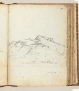 Austrian Museums, 17th-20th ct, View of Cape's good hope. Pencil sketch over 4 Stock Photos