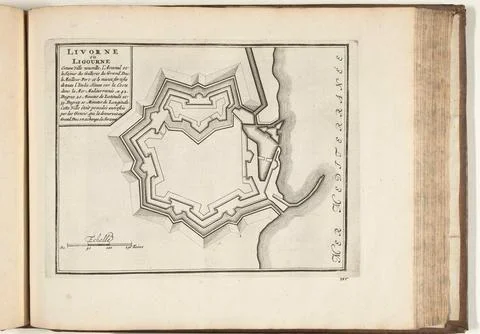Austrian Museums, 17th-20th ct, Map of Livorno, 1726; Livorne Ou Ligourne Est Fotos Stock
