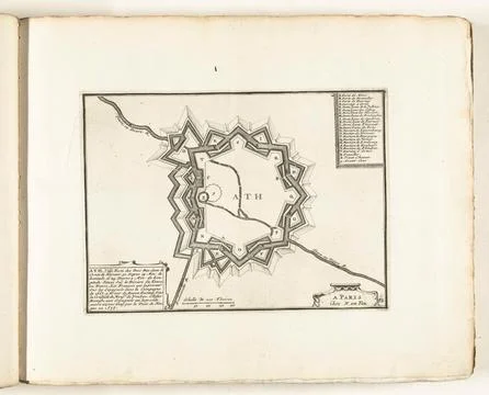 Austrian Museums, 17th-20th ct, ATH map, approx. 1702; Ath, Ville Forte des Pais Fotos Stock