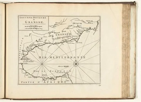 Austrian Museums, 17th-20th ct, Map of the Spanish South Coast at Gibraltar, Stock Photos