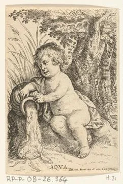 Austrian Museums, 17th-20th ct, Water; The four elements; Aqua. A nude boy leans 스톡 사진