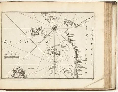 Austrian Museums, 17th-20th ct, Map of the French coast between Cherbourg and Stock Photos