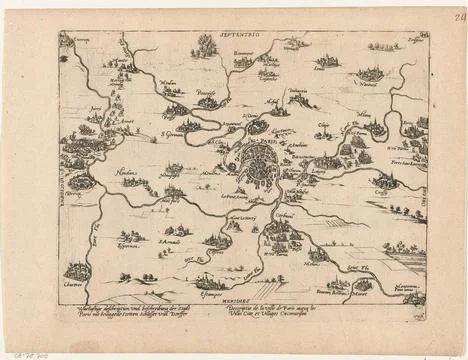 Austrian Museums, 17th-20th ct, Map of Paris and surroundings, 1590; Series 4: 스톡 사진
