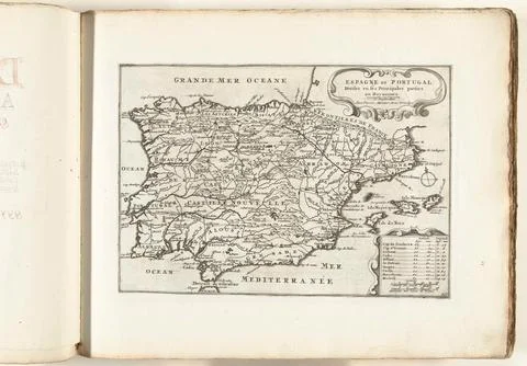 Austrian Museums, 17th-20th ct, Map of Spain and Portugal, ca. 1702; Espagne and Stock Photos