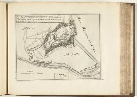 Austrian Museums, 17th-20th ct, Nice map, 1726; Nice Ville Capitale du Comt de Fotos Stock