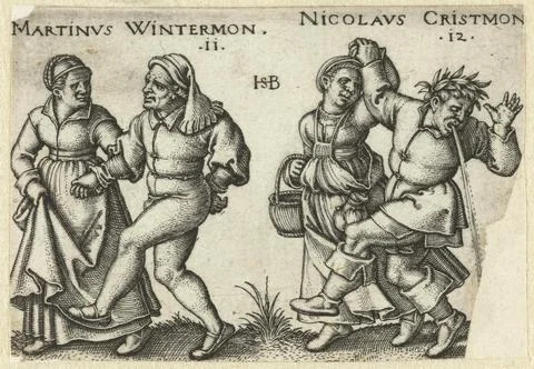 Austrian Museums, 17th-20th ct, Dancing farm pairs, man gives over; November and Fotos Stock