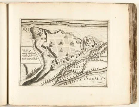 Austrian Museums, 17th-20th ct, Map of Cuneo, ca. 1702; Coni ou cuneo ville de Fotos Stock