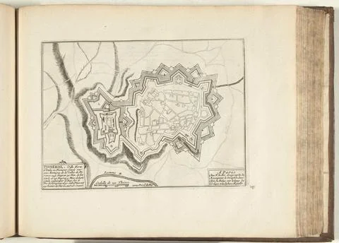 Austrian Museums, 17th-20th ct, Map of Pinerolo, 1726; Pignerol, Ville Forte Fotos Stock