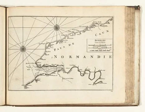 Austrian Museums, 17th-20th ct, Map of the French coast between Dieppe and Stock Photos