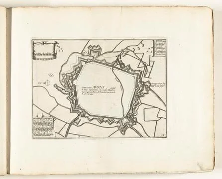 Austrian Museums, 17th-20th ct, Map of Mons, ca. 1702; Mons, Ville Capitale du Stock Photos