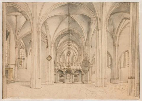 Austrian Museums, 17th-20th ct, Ship and choir of the Sint-Cunerakerk in Rhenen, Stock Photos