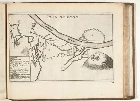 Austrian Museums, 17th-20th ct, Map of Buda, 1726; Plan De Bude; Les Forces de Fotos Stock