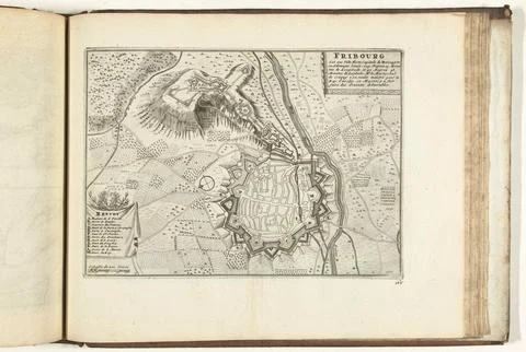 Austrian Museums, 17th-20th ct, FLABOURG MAP, 1726; Friborg, Est Une Ville Forte Fotos Stock