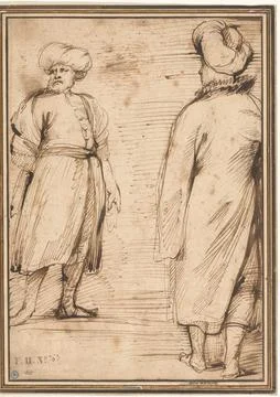 Austrian Museums, 17th-20th ct, Two standing Eastern figures. Two standing Stock Photos