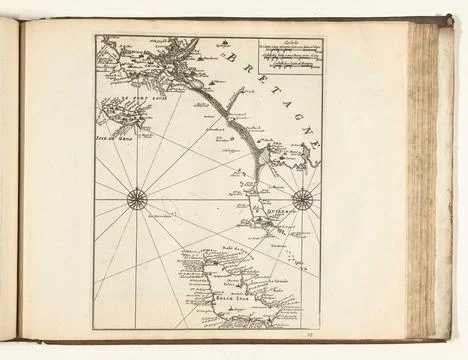 Austrian Museums, 17th-20th ct, Map of the south coast of Brittany between Stock Photos