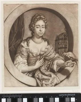 Austrian Museums, 17th-20th ct, Woman with a parrot in a window. Foto stock