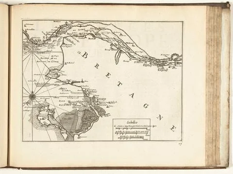 Austrian Museums, 17th-20th ct, Map of the south coast of Brittany at Nantes, Stock Photos