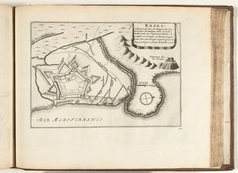Austrian Museums, 17th-20th ct, Map of Rosas, 1726; Roses, Ville Forte du Pais Stockfoto's