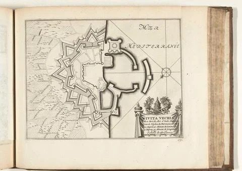 Austrian Museums, 17th-20th ct, Map of Civitavecchia, 1726; Civita Vechia. Ville Fotos Stock
