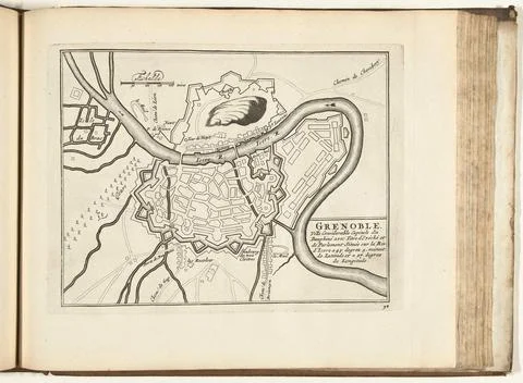 Austrian Museums, 17th-20th ct, Map of Grenoble, 1726; Grenoble. Ville Fotos Stock