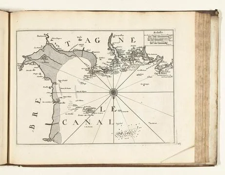 Austrian Museums, 17th-20th ct, Map of the French coast at Mont-Saint-Michel, Stock Photos