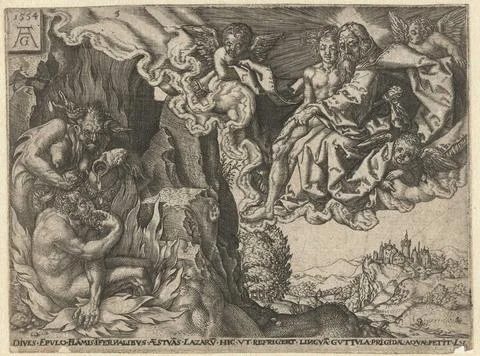 Austrian Museums, 17th-20th ct, The rich man in hell sees Abraham with Lazarus; Stockfoto's