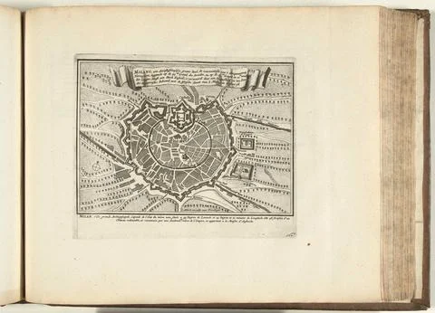 Austrian Museums, 17th-20th ct, Millan map, 1726; Milano, an archbishopal big Fotos Stock