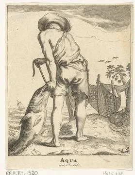 Austrian Museums, 17th-20th ct, Water; Aqua; The four elements. A fisherman 스톡 사진