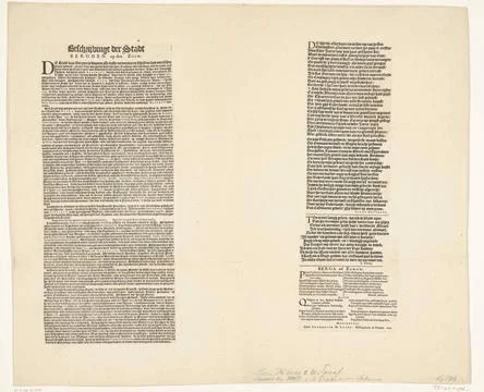 Austrian Museums, 17th-20th ct, Text sheet at the print with Bergen op Zoom's Stock Photos