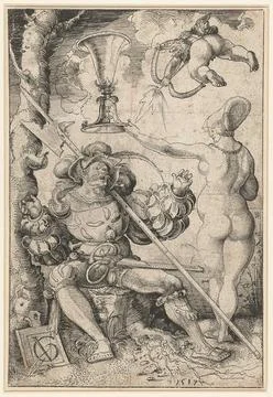 Austrian Museums, 17th-20th ct, Halberdier in love inflamed for a naked woman. Stock Photos
