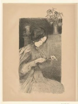Austrian Museums, 17th-20th ct, Sitting woman with object in hands; Loneliness; Foto stock