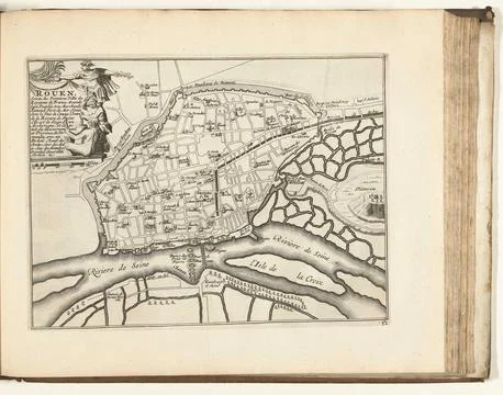 Austrian Museums, 17th-20th ct, Map of Rouen, 1726; Rouen, Est Une des Premieres Fotos Stock