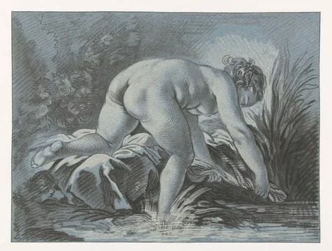Austrian Museums, 17th-20th ct, Woman washing; La Laveuse. A naked woman is Stock Photos