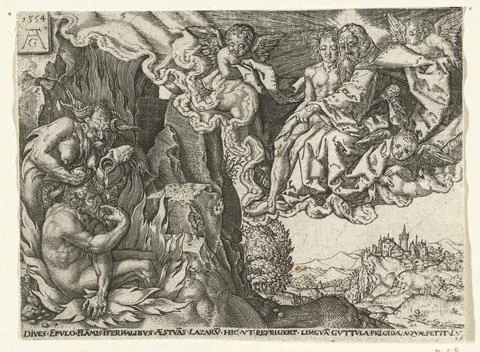 Austrian Museums, 17th-20th ct, The rich man in hell sees Abraham with Lazarus; Stockfoto's