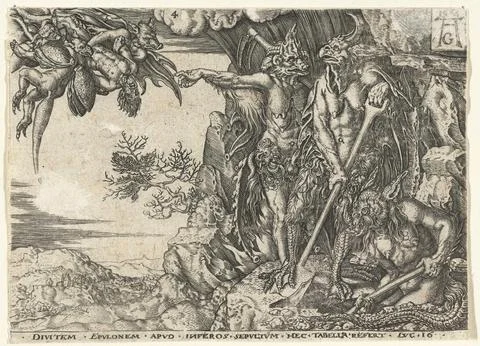 Austrian Museums, 17th-20th ct, The rich man led by devils to hell; Parable from Stock Photos