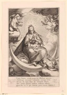 Austrian Museums, 17th-20th ct, Maria with child on the crescent moon. Maria Fotos Stock