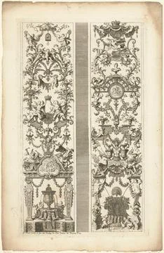 Austrian Museums, 17th-20th ct, Two panels with modern grotesken; Panels with Stock Photos